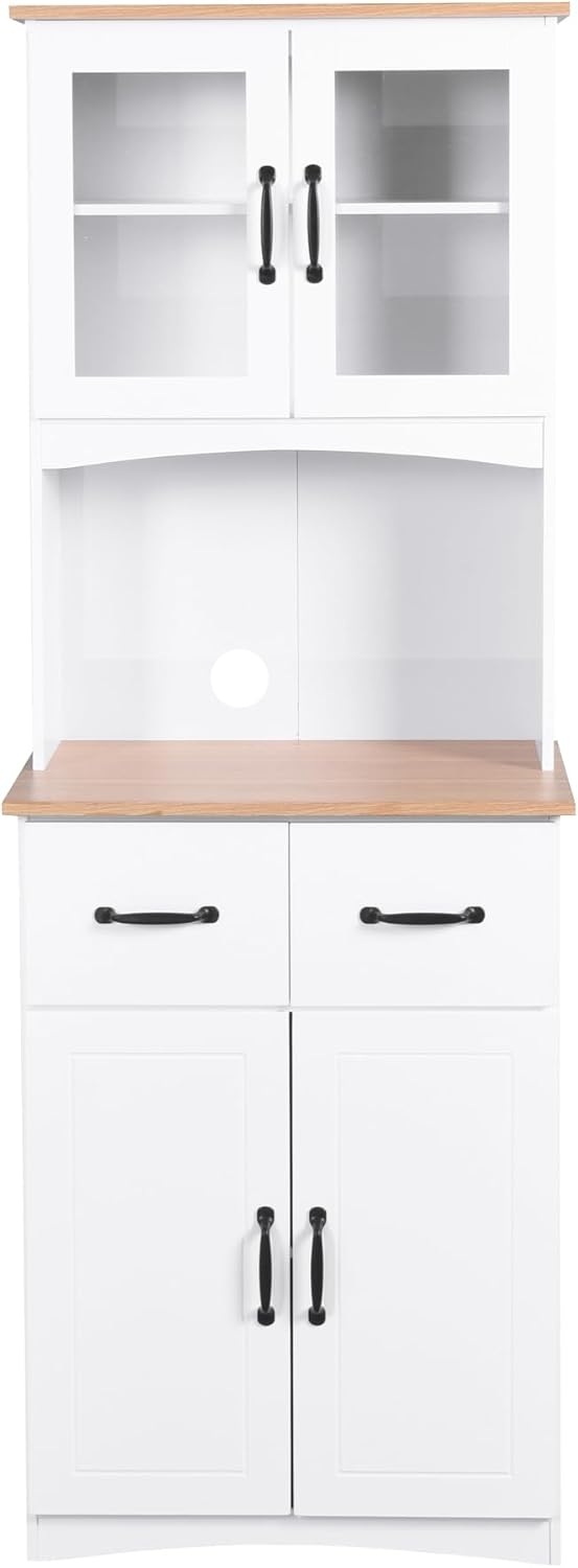 67'' H Kitchen Pantry Cabinet, Modern White Tall Storage Cabinet with...