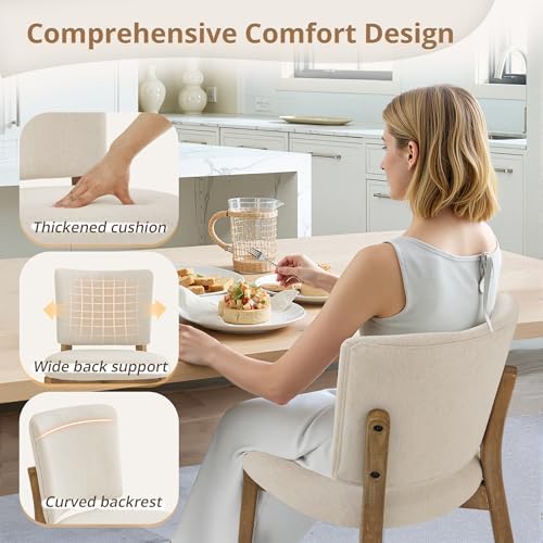 LUE BONA Linen Farmhouse Dining Chairs Set of 4, Natural Wood Leg | Comfortab...