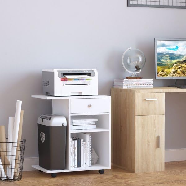 23.5" W x 15.75" D x 27" H White End Table, Side Table, Mobile...