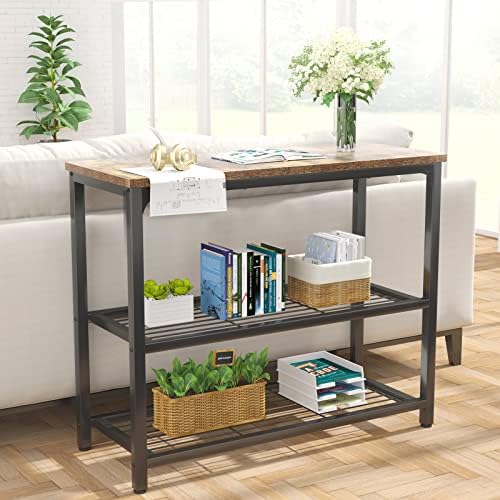 Ecoprsio Small Console Table, Sofa Table with Double Mesh Shelves, Industrial...