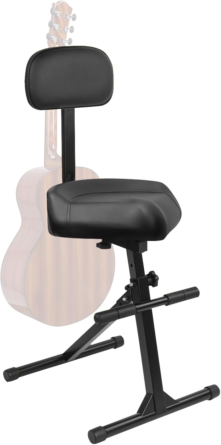 Saddle Guitar Stool with Back Support and Guitar Hanger, Height Adjustable Sa...