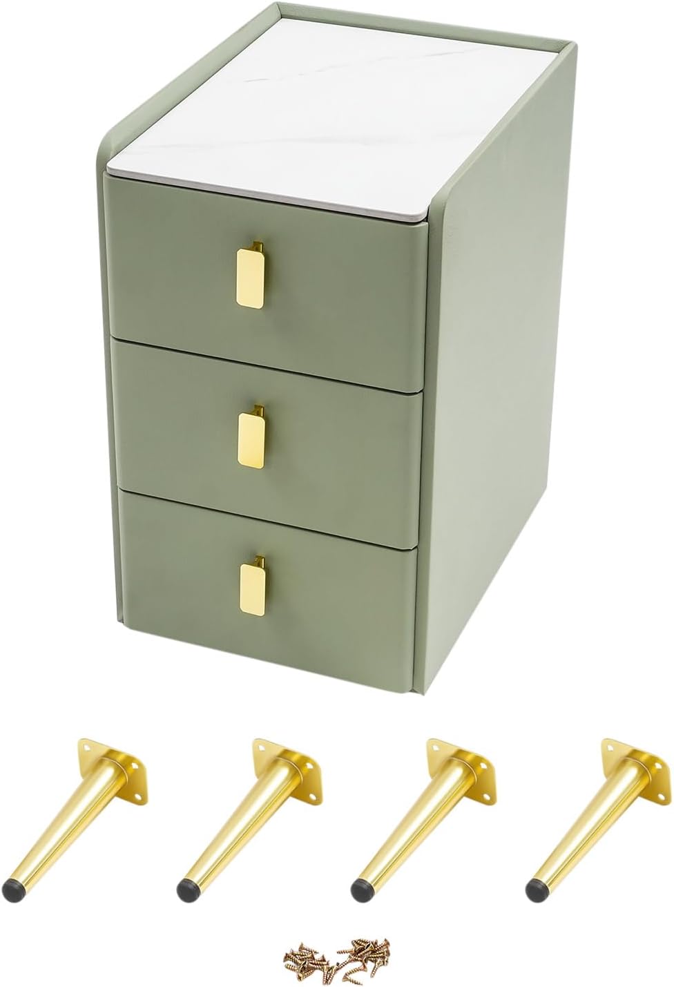 Narrow Nightstand with Drawers, Narrow Side Table Leather, Three-Layer Drawer...