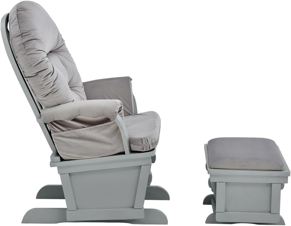 Madison Glider and Ottoman: Gray Wood & Light Gray Fabric
