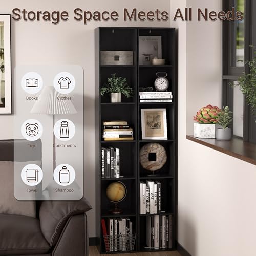 6 Cube Storage Organizer, Narrow Open Shelf Bookcase, Freestanding 6 Cube Sto...