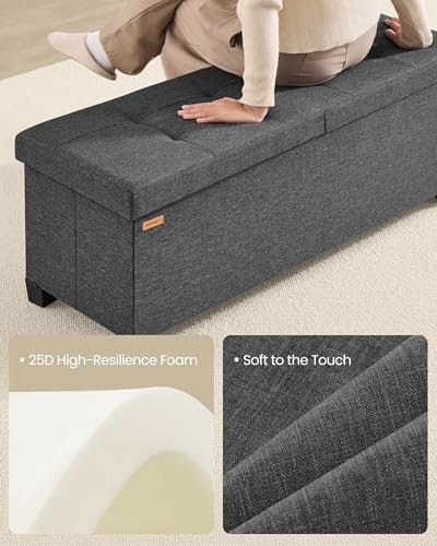 SONGMICS Storage Ottoman Bench with Legs, Folding Ottoman Foot Rest with Flip...