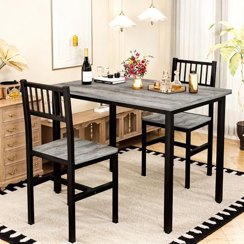3 Piece Dining Table Set for 2, Small Wooden Kitchen Table Set with Chairs, S...