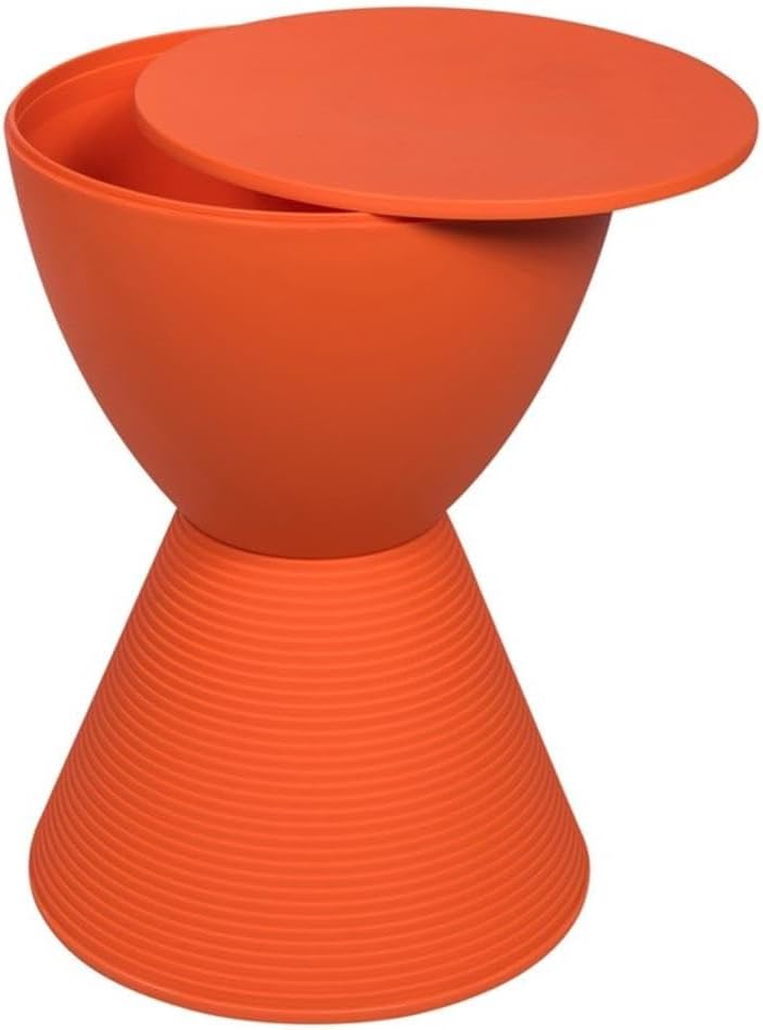 BOWERY HILL Contemporary Plastic Ribbed Round End Table, Hourglass Design wit...