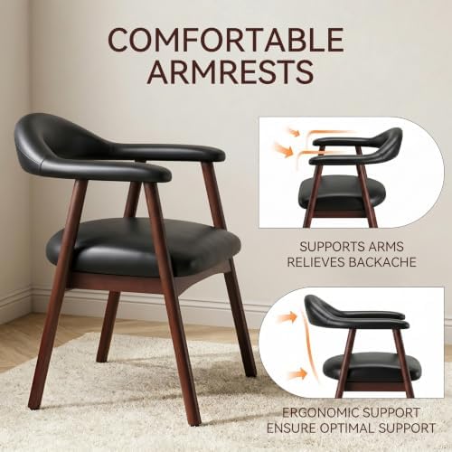 MALOL Leather Dining Chair with Armrest Set of 6, Upholstered Dining Room Cha...