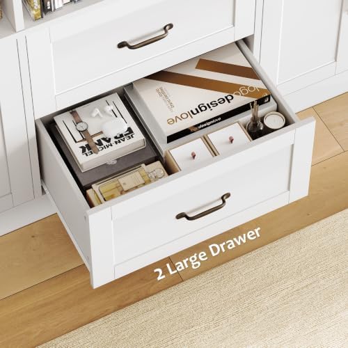 HOSTACK 71" Tall Triple Wide Bookshelf with Storage Drawers & Doors,...