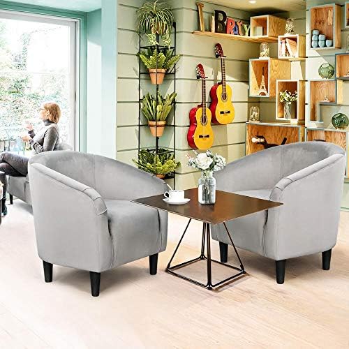Yaheetech Small 25.5in Wide Velvet Barrel Accent Chair for Bedroom, Gray