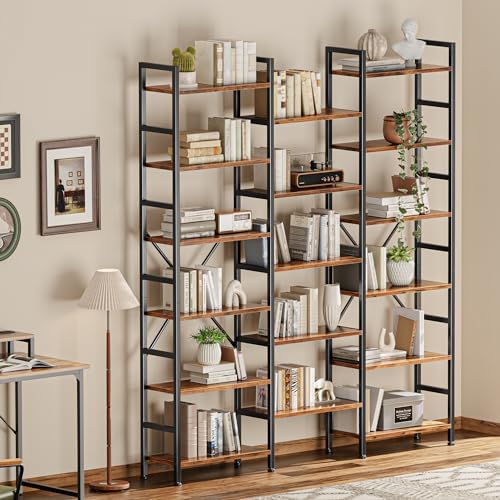 SUPERJARE Triple Bookshelf, Bookcase with 17 Open Display Shelves, Wide Book ...