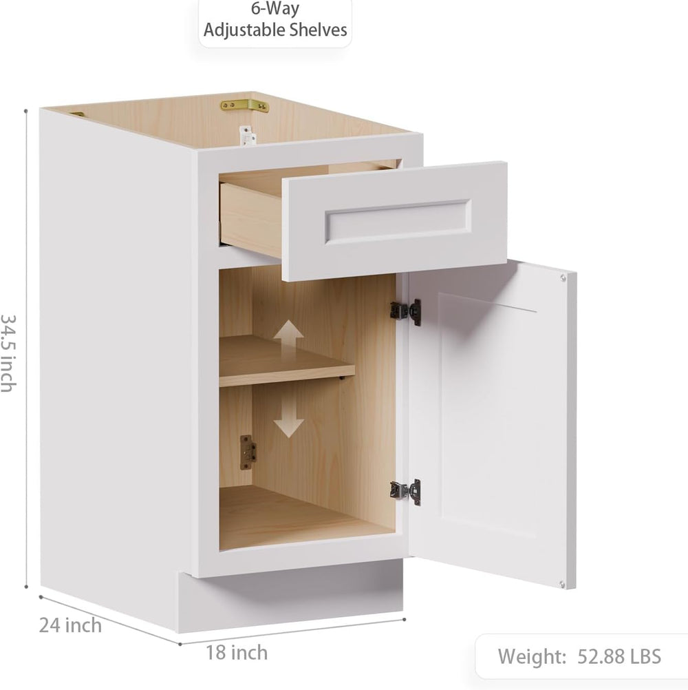 Kitchen Base Cabinets with Drawers, 18" Wide 24 Inch Deep RTA Storage Ca...