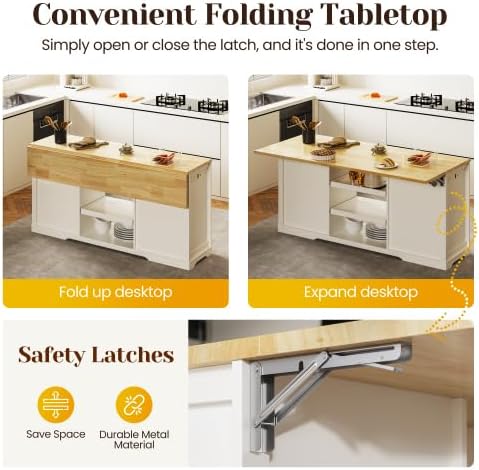 Kitchen Island with Charging Station Wood Kitchen Cart with Drawers Cabinet |...