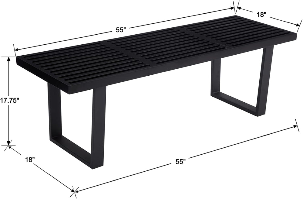 55" Black Wood Entryway Bench, Industrial End of Bed Bench for Bedroom, ...