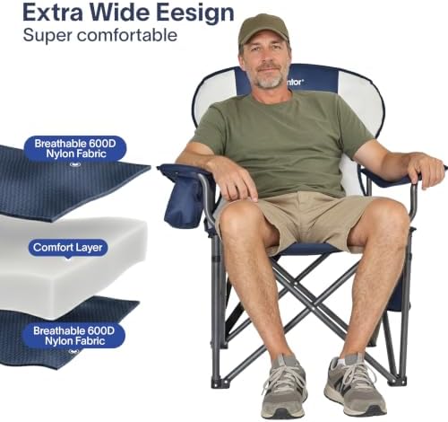 Alvantor Heavy Duty Folding Camping Chair, 500 LBS Oversized Outdoor Chair wi...