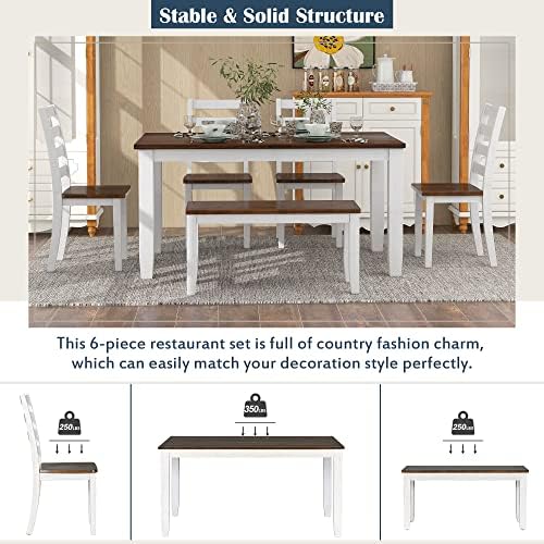 Harper & Bright Designs Farmhouse 6 Piece Kitchen Dining Table Set with 4...