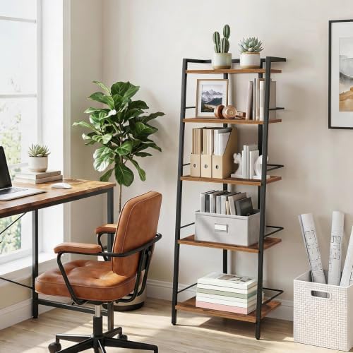 MAHANCRIS 5-Tier Book Shelf, Ladder Shelf, Bookcase, Ladder Shelving Unit