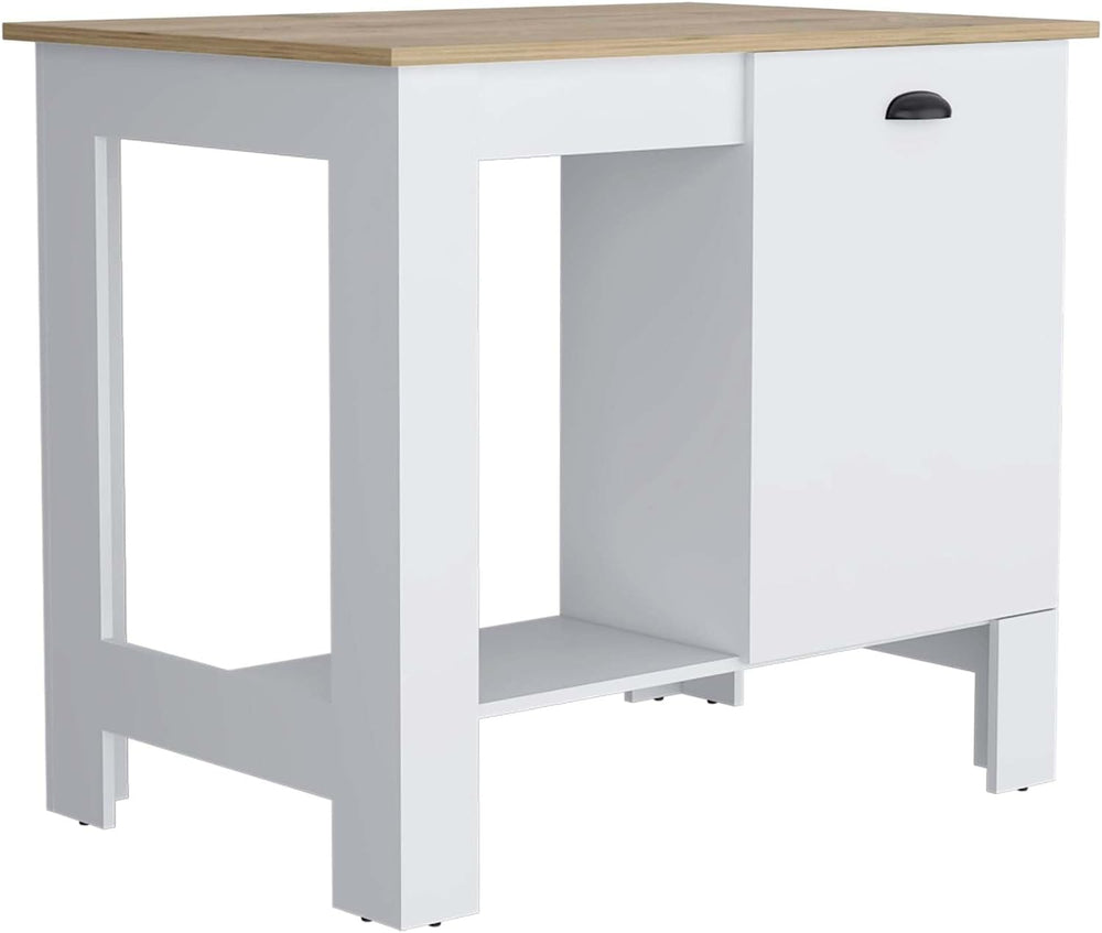 Kitchen Island with Storage Cabinet and Shelves, White/Macadamia | Includes o...