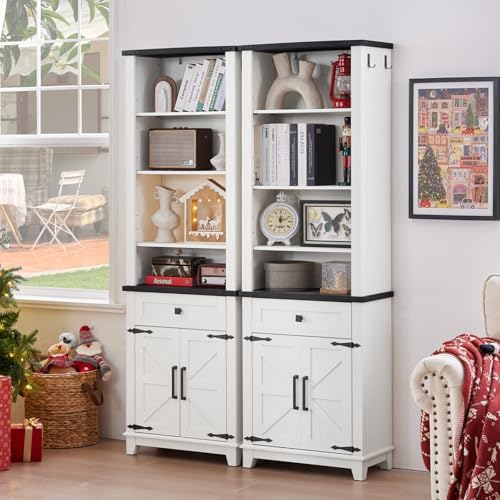 Joaxswe 72in Tall Bookshelf 7 Tier Bookcase with Drawer and Barn Doors and Ad...