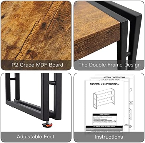 HCHQHS 3-Tier Rustic Wood and Metal Industrial Bookcase - 40in, for Home Offi...