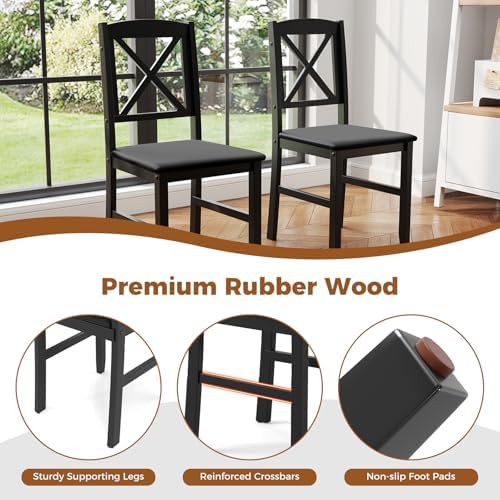 GOFLAME 3-Piece Dining Table Set for 2, Wooden Square Kitchen Table with 2 Up...