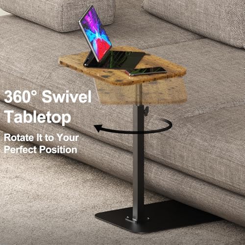 TV Tray Table Adjustable Height Swivel Couch Table with Heavy Metal Base