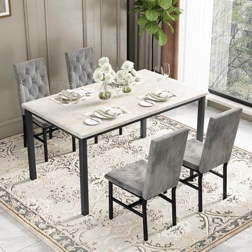 Hooseng Dining Table Set for 4, Faux Marble Small Kitchen Table Chairs Set of...