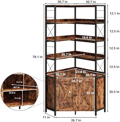 IRONCK Corner Bookshelf, 78 in L-Shaped Bookcase with Doors & Shelves