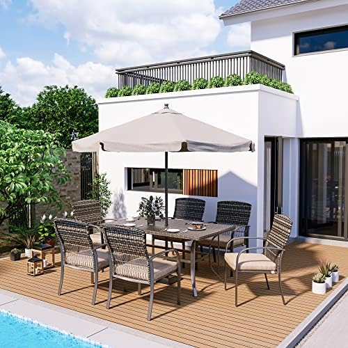 Pamapic 8504 Patio Dining 7 Piece, Outdoor Wicker Furniture Set for Backyard ...