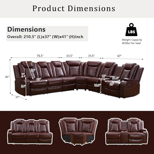 A Ainehome Power LED Reclining Sectional Sofa Set, Living Room Power Recliner...