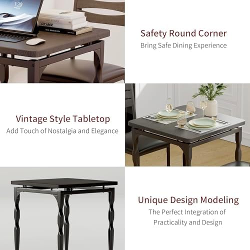 GarveeHome 3 Piece Dining Table Set, Kitchen Table Set for 2, Black