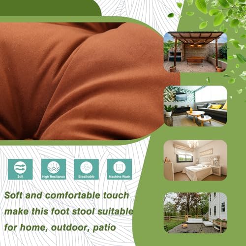 15" Upholstered Folding Foot Rest Stool with Foldable Metal Frame Brown ...