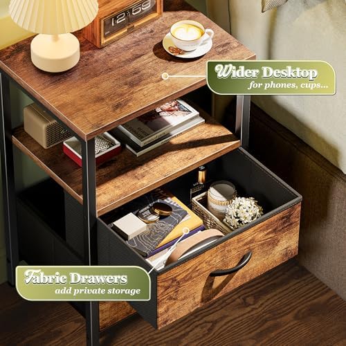 Huuger Night Stand Set of 2, Nightstand with 2 Drawers, Bedside Table