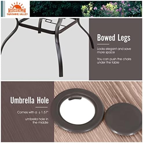 SUNSHINE VALLEY Patio Dining Set for 4, 37" Metal Table & Brown Chairs