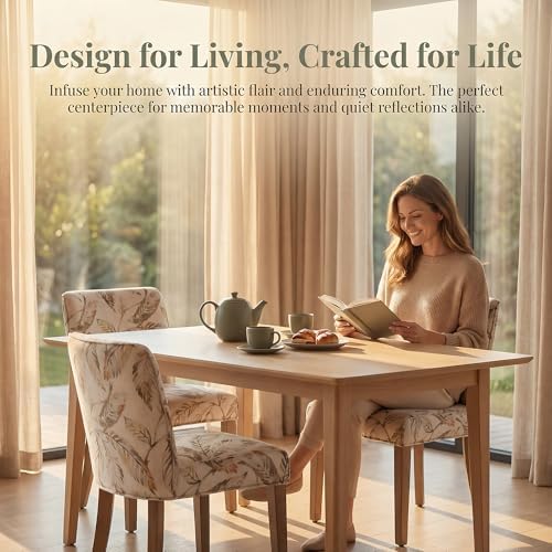 Dining Room Chairs Set of 6, Linen Fabric Floral Pattern Kitchen Chairs with ...