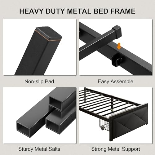 Einhomn Full Size Bed Frame with 2 Storage Drawers, Metal Platform Bed with C...