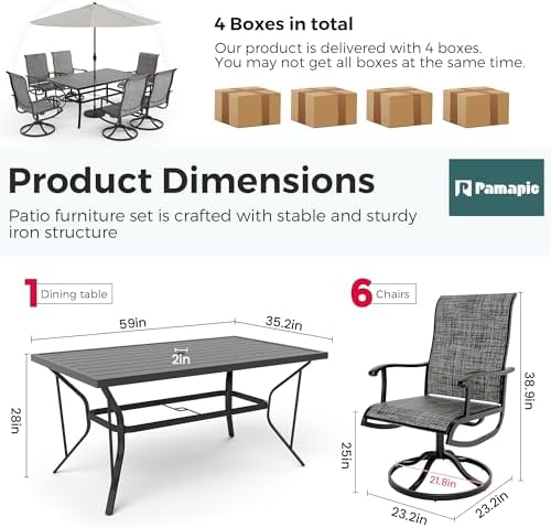 7-Piece Outdoor Dining Set, Patio Furniture Set with Textilene Swivel Chairs,...