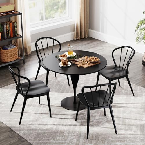 GIANTEX Wooden Dining Chairs Set of 2, Black Windsor Kitchen Chair w/High Spi...