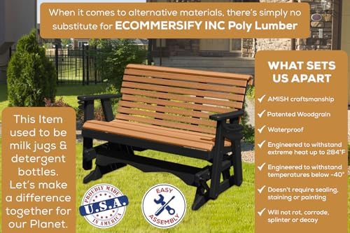 5 FT Cedar Amish-Made Porch Glider – 1000 lb Heavy-Duty Poly Lumber wood Roll...