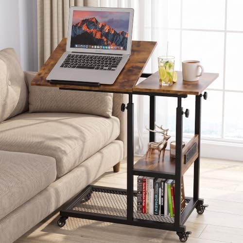 Hadulcet Adjustable C Table with Charging Station, Tiltable Desk C Shaped End...