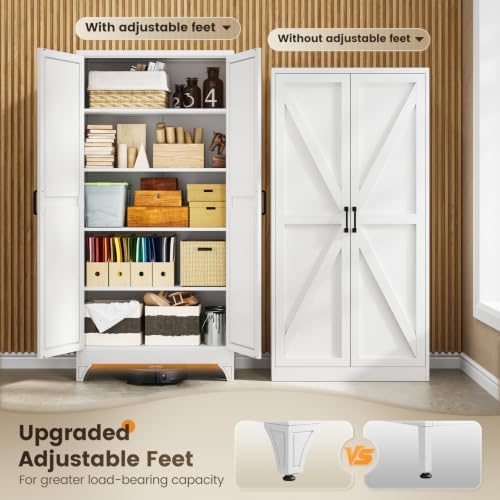 Yizosh Metal Storage Cabinet with Doors and 4 Adjustable Shelves - 75" W...