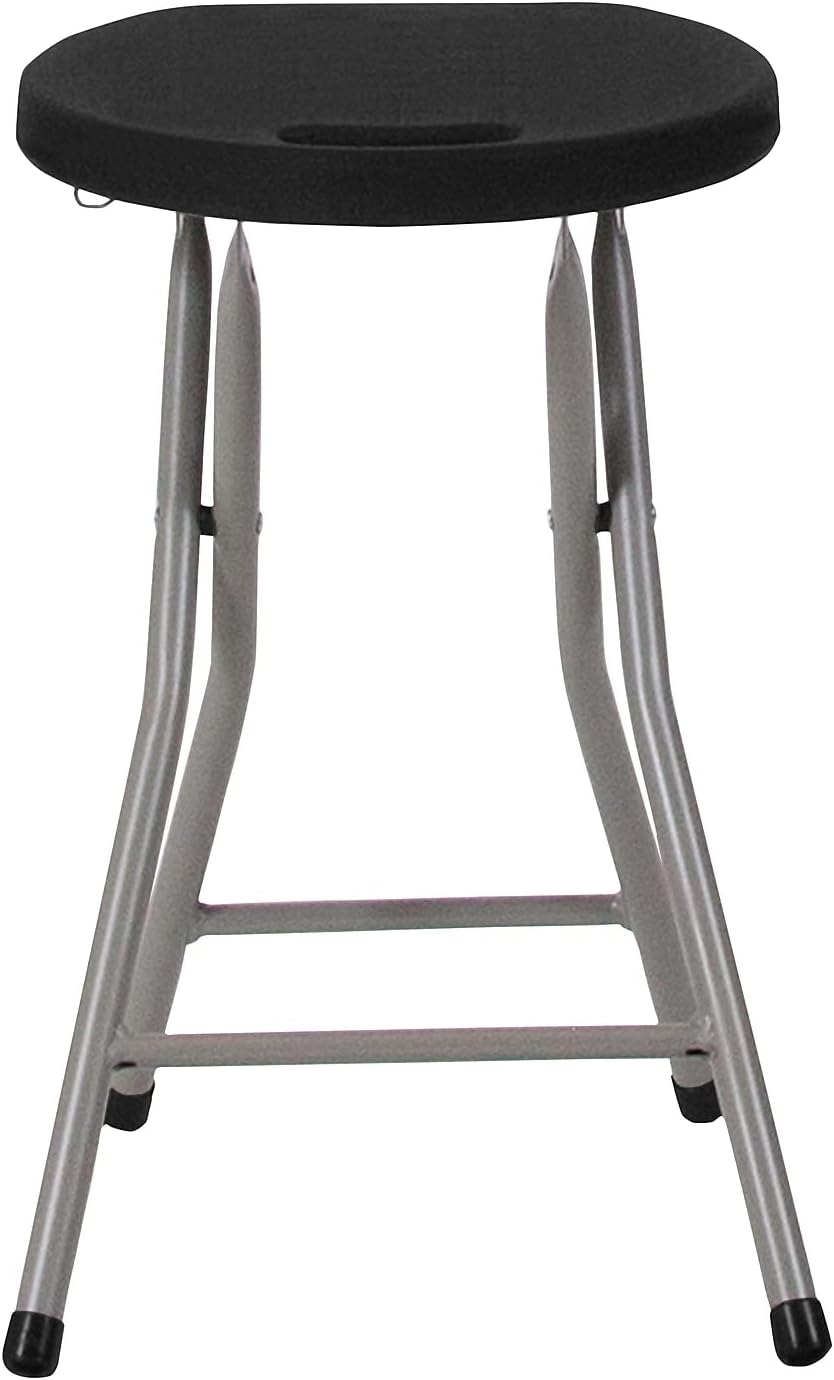 Flash Furniture Micah Foldable Stool with Black Plastic Seat and Titanium Gra...