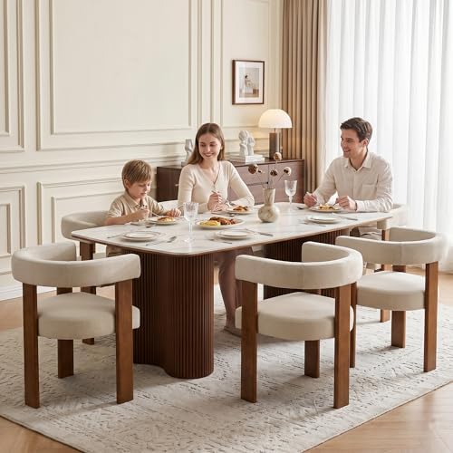 Usaint Wooden Barrel Dining Chairs Set of 4 with Walnut Wood Legs and Arm