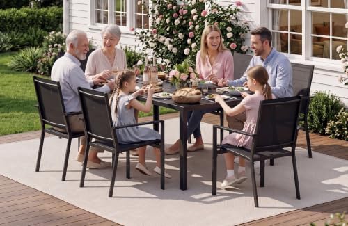 Ahomly Patio Table and Chairs Set for 6, Patio Dining Set, Black