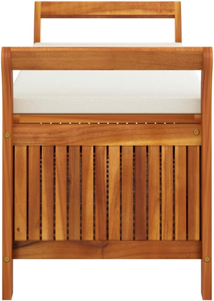 Solid Acacia Wood Patio Storage Bench 49.6 Inch | With Cushion, Curved Arms, ...