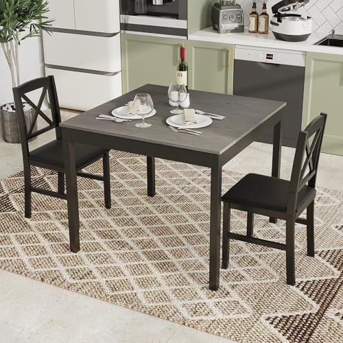 GOFLAME 3-Piece Dining Table Set for 2, Wooden Square Kitchen Table with 2 Up...