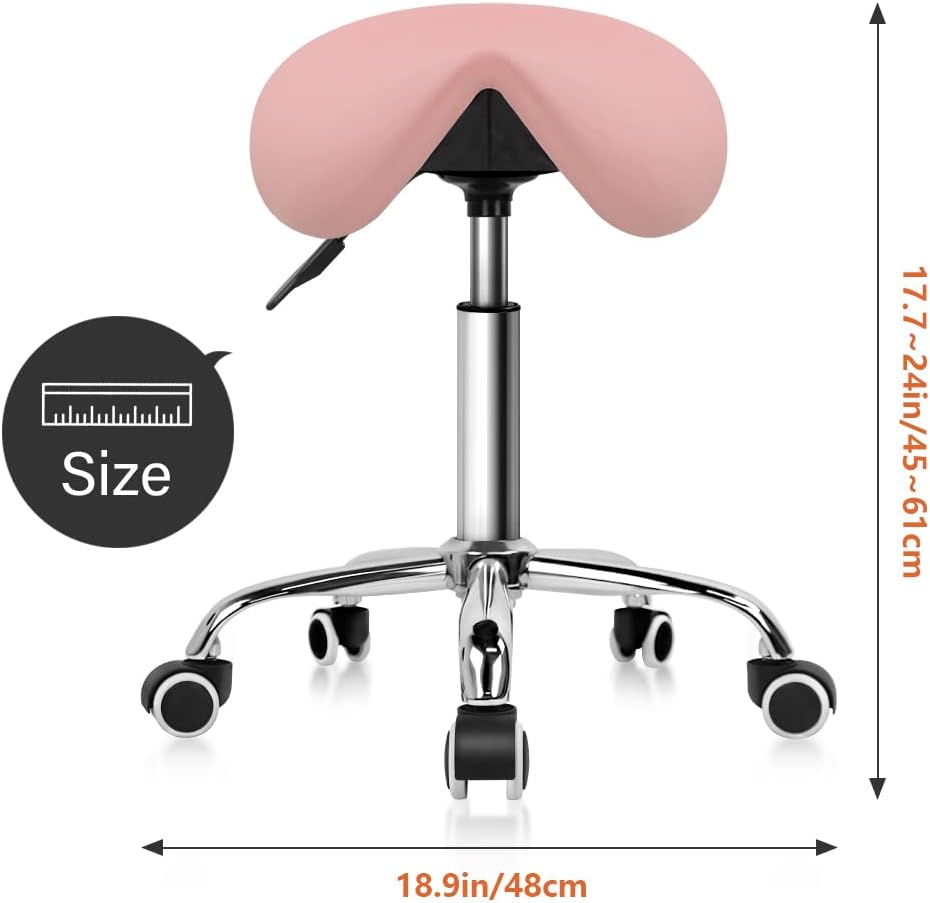KKTONER Rolling Saddle Stool PU Leather Swivel Adjustable Rolling Stool with ...