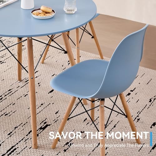 5-Piece Round Dining Set, 35.5" Blue Table Chairs Set of 4