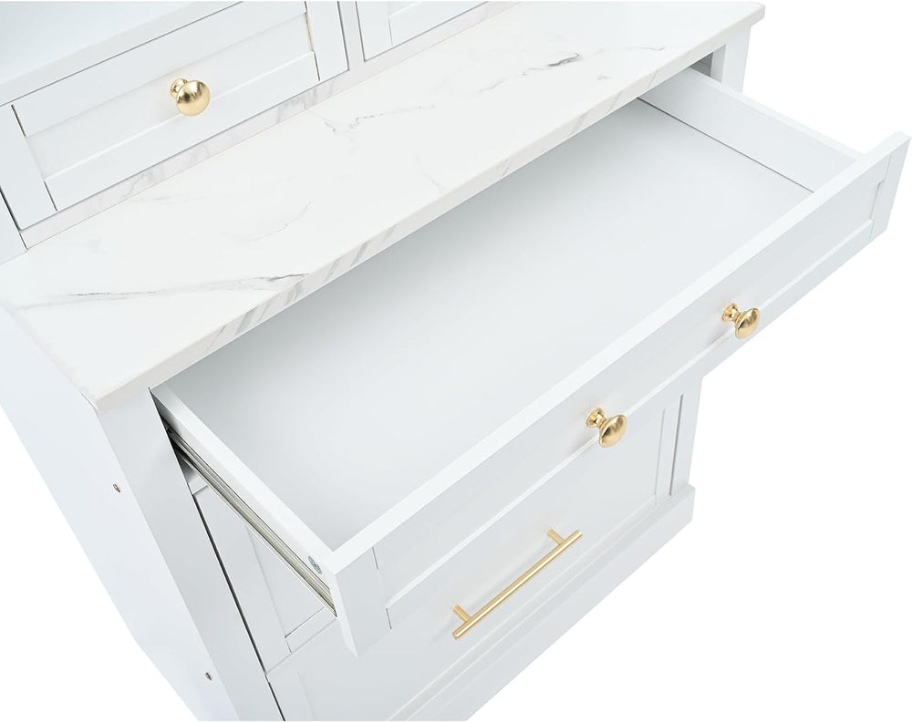 83.7” Tall Kitchen Pantry Storage Cabinet, Wooden Storage Cabinet with 5 Draw...