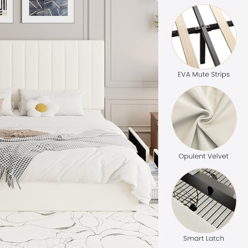 SHA CERLIN King Size Platform Bed Frame with 4 Storage Drawers